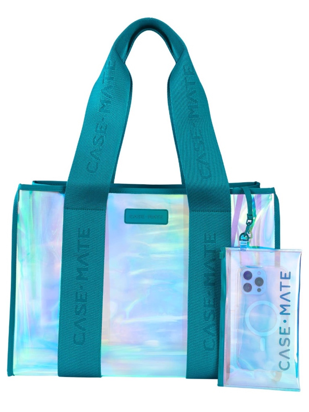 Case-Mate Emerald Blue Soap Bubble Jelly Tote Iridescent Beach Bag NWT